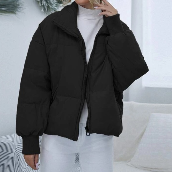 Luxe black zip up puffer jacket - Picture 1 of 6